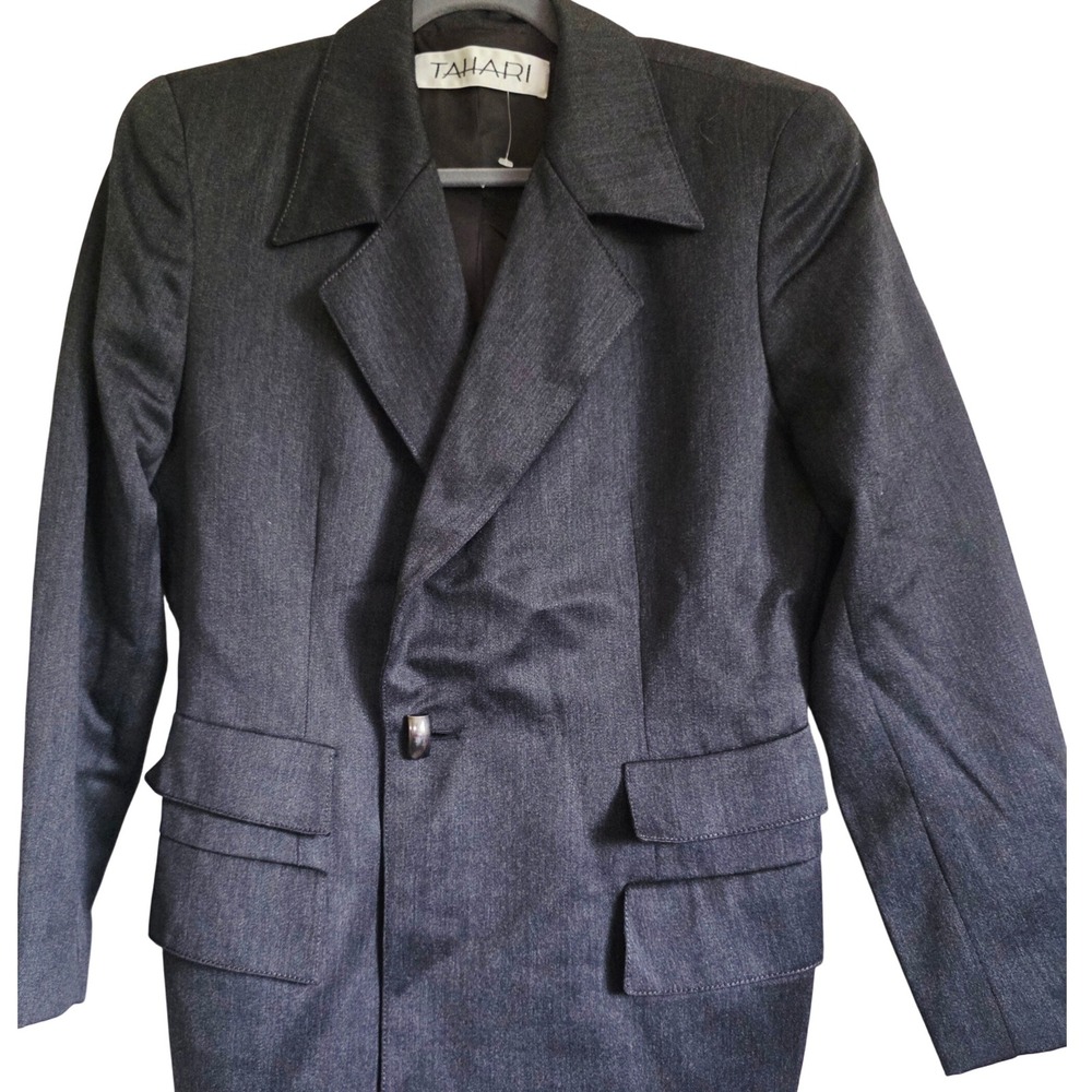Tahari Wool Blazer Jacket Size 12 Gray‎ Vintage Women's Career Business Classic